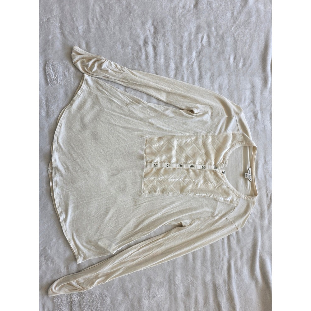 Lucky Brand Long Sleeve Henley Shirt Cream Textured Button Up‎ Top S